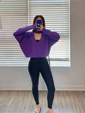 The Sei Cutout V-Neck Purple Wool Cashmere Sweater